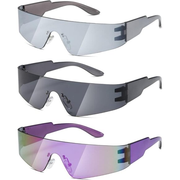 Futuristic Rimless Wrap Sunglasses 3 Pack UV400 Sun Shades Women Men main image 2